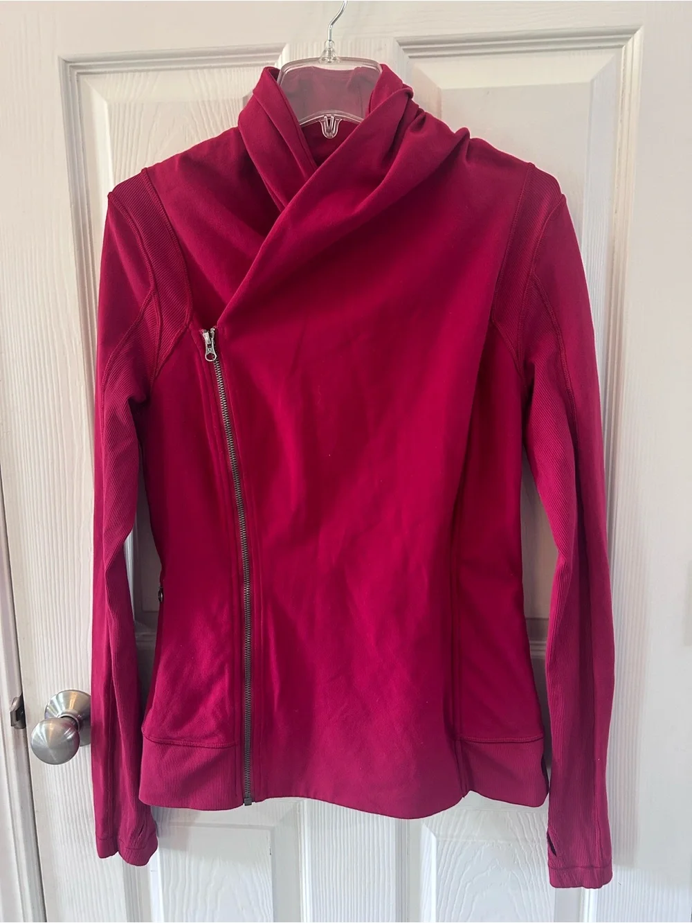 Lululemon Bhakti Yoga Jacket Cranberry Red Asymmetrical Double Zip Size 10